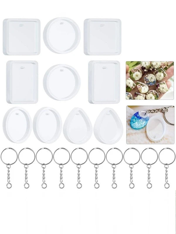 20pcs Pendant DIY Epoxy Mold Set, White Silicone Mold For Keychain