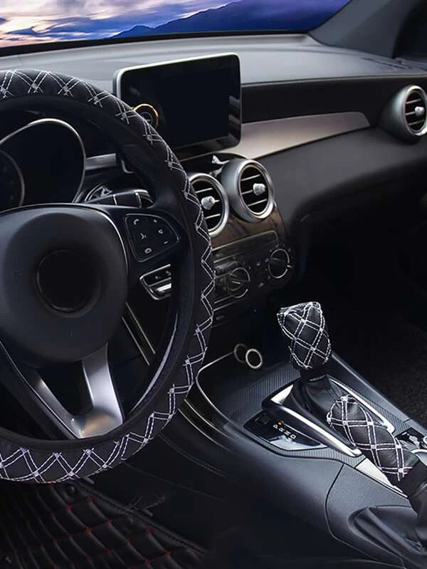 3pcs Car Steering Wheel Cover & Handbrake & Gear Shift Cover
