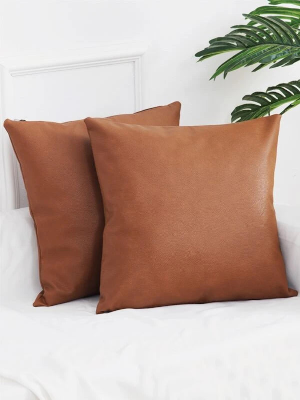 1pc Minimalist Cushion Cover Without Filler, Brown Simple Throw Pillow Cover, For Sofa