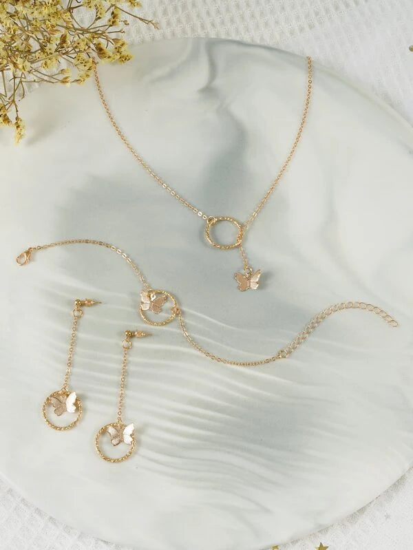 4pcs Butterfly & Circle Decor Jewelry Se