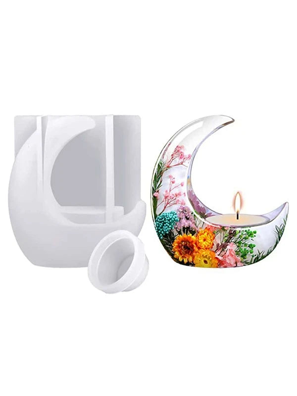 2 قطع بتصميم قمر حامل شمعة قالب