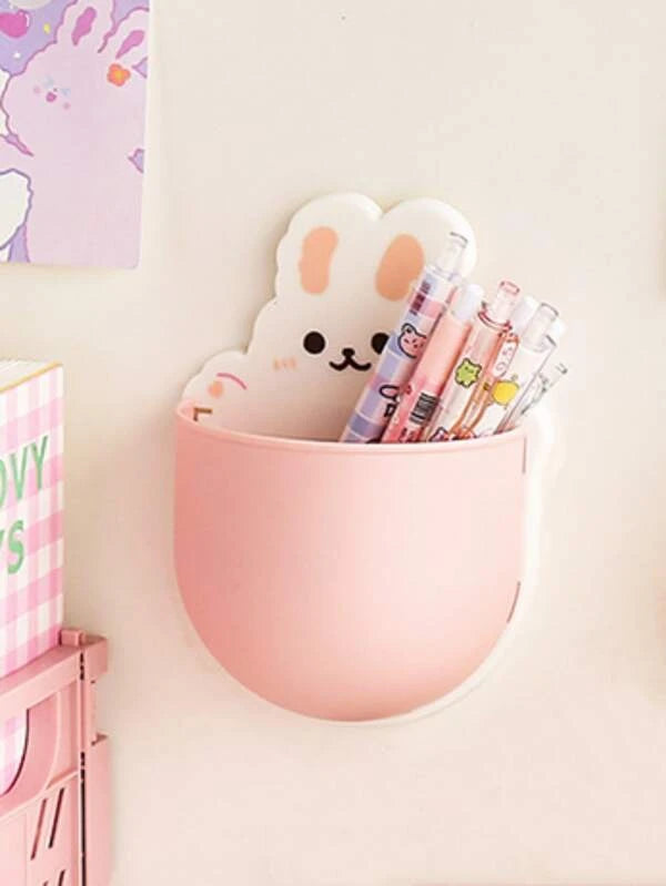 1pc Rabbit Pattern Wall Mounted Stationery Storage Box, Cute Multi