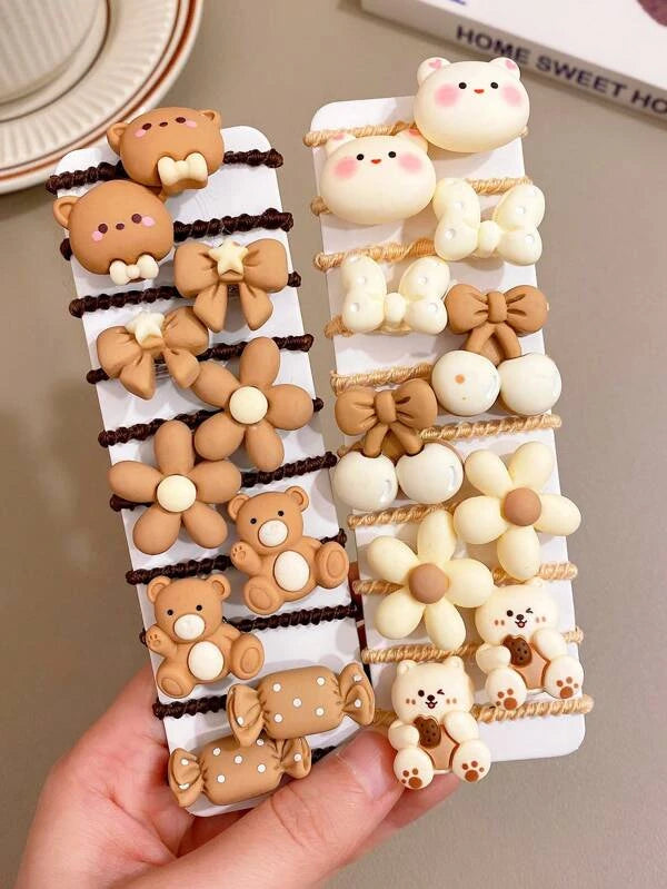 20 قطعة بنات عقدة الفراشة و بديكور دب لطيفة ربطة شعر الى شعر زخارف