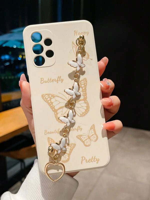 Butterfly Pattern Anti-fall Phone Case With Hand Strap Compatible Wit