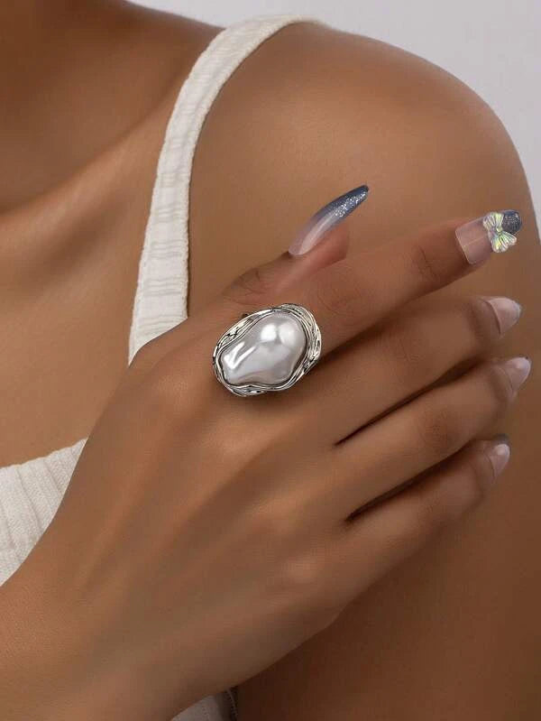 1pc Irregular Shape Pearl Statement Ring in European & American Style