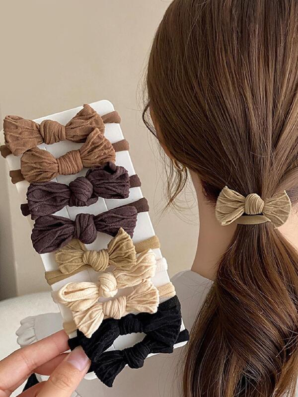 10pcs Women Bow Decor Casual Hair Tie, For Daily Li