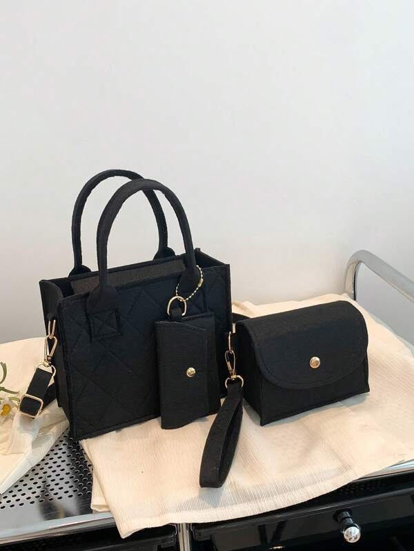 3 قطع طقم حقائب حقيبة تسوق حقيبة مربعة محفظة عملات معدنية طقم حقيبة مدرسية , محفظة للنساء كبير شنطة نساء