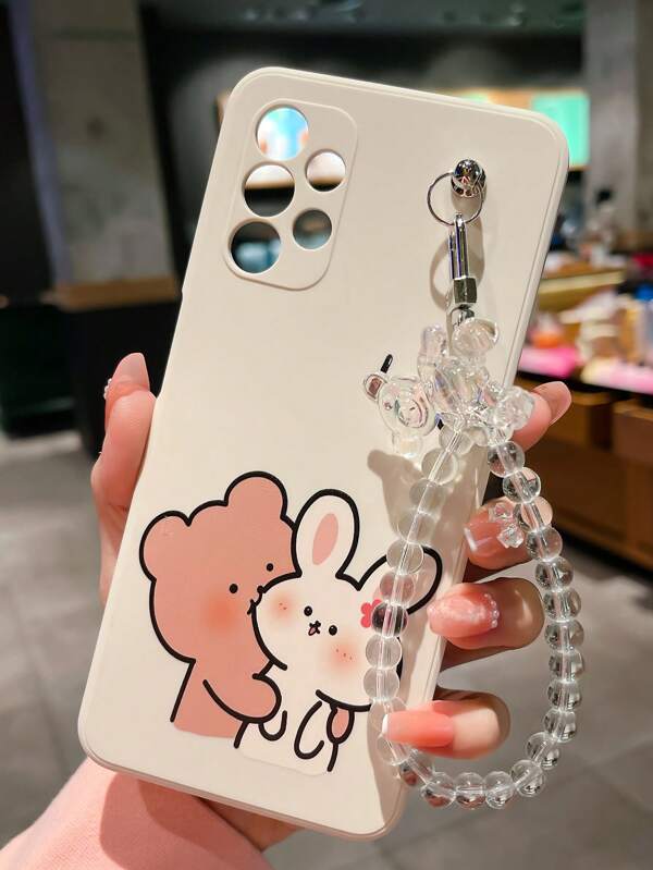 1pc Beige Tpu Phone Case With Colored Print And 1pc Transparent