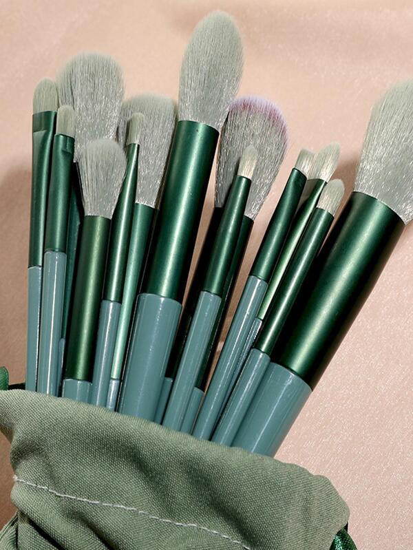 13pcs Bagged Green Makeup Brush Set