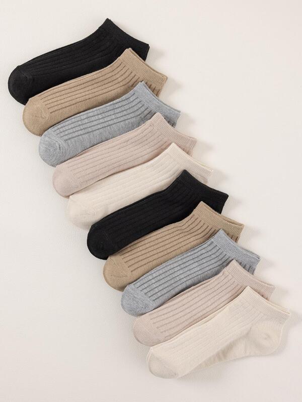 10pairs/set Solid Color Forest Striped Versatile Women's Ankle Socks