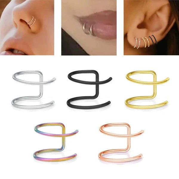 5Pcs Women's Fake Piercing Nose Ring Lip Ring Earrings Stainless Stee