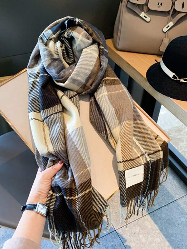 1pc New Arrival Winter Scarf, Women's Korean Style Thick Check