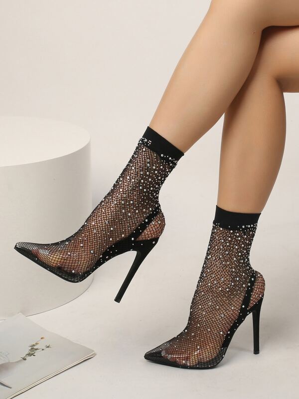 Pointed Toe High Heel Rhinestone Mesh Women's Sandals For Party