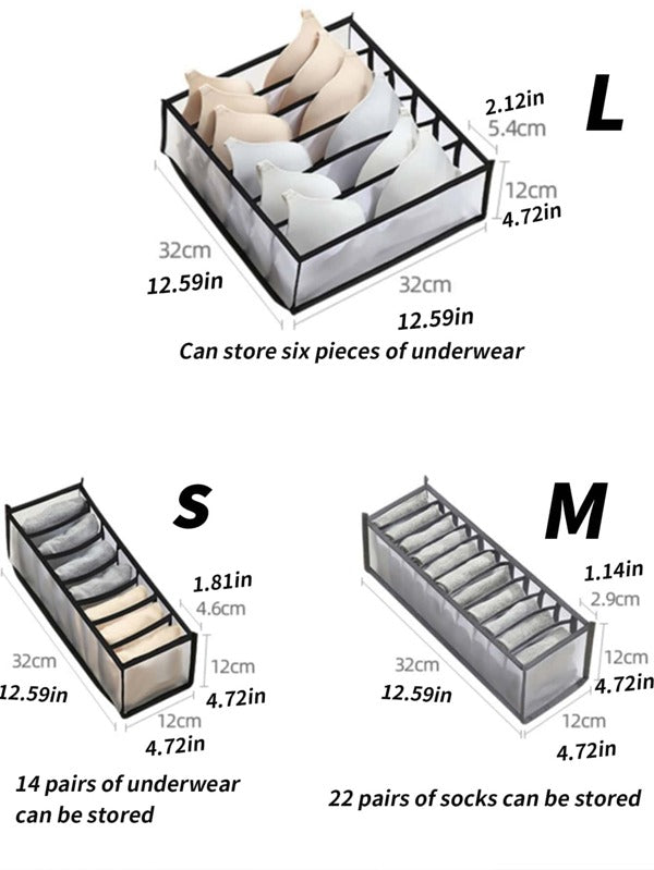 1pc Mesh Foldable Underwear Storage Box Socks Organizer Bag - Gray