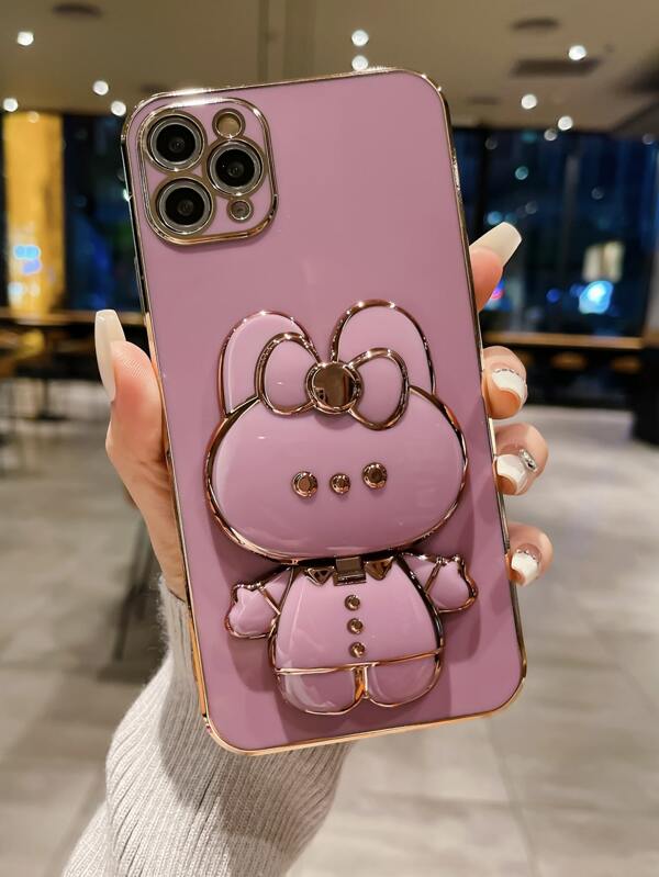1pc Cartoon Rabbit Electroplated Tpu Mirror Stand Phone Case
