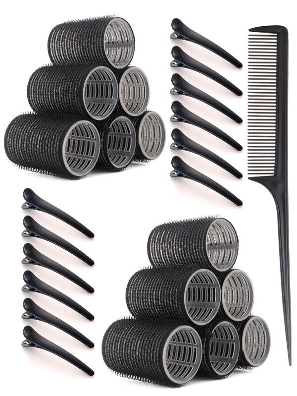 25pcs Self-Adhesive Hair Curling Rollers & Clips Set With 12 Hair Cu