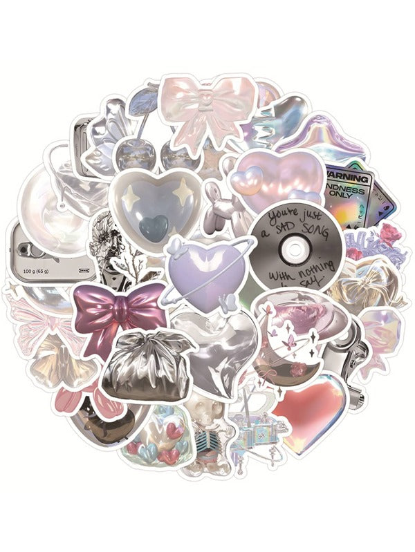 63pcs Glittery Pink-silver Stickers For Mobile Phone Case, Notebook, Frid