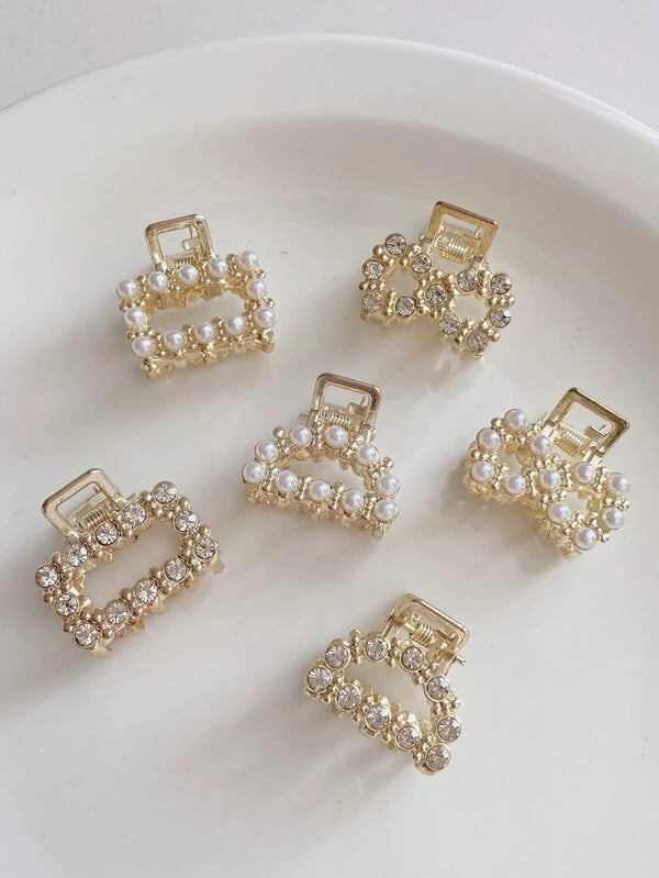 6pcs Women's Metal Imitation Pearl Rhinestone Hair Cl