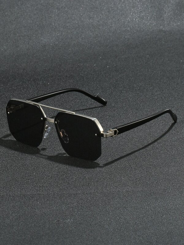 1pc Men's Half-frame Geometric Metal Sunglasses, Holiday/casua