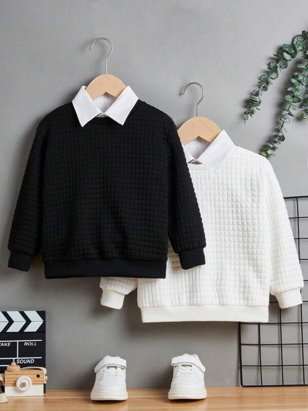 SHEIN Kids EVRYDAY Young Boy 2pcs Solid Color Texture Detail Loose Fit Ca