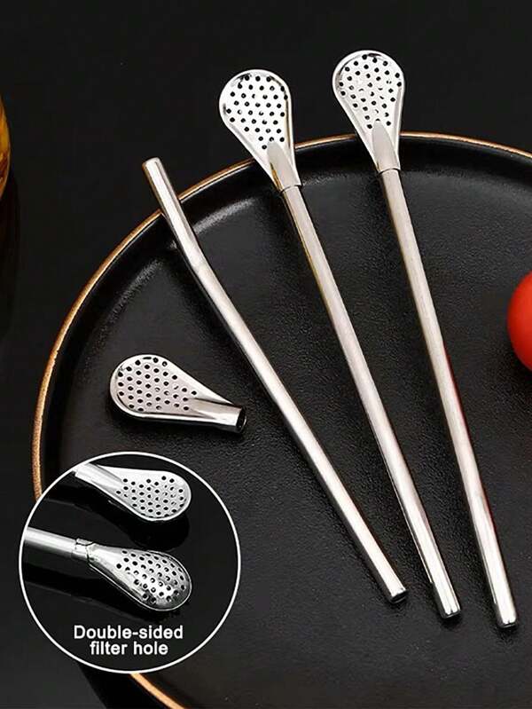 1pc Stainless Steel Straw And Stirring Spoon With A Straw Cleaning