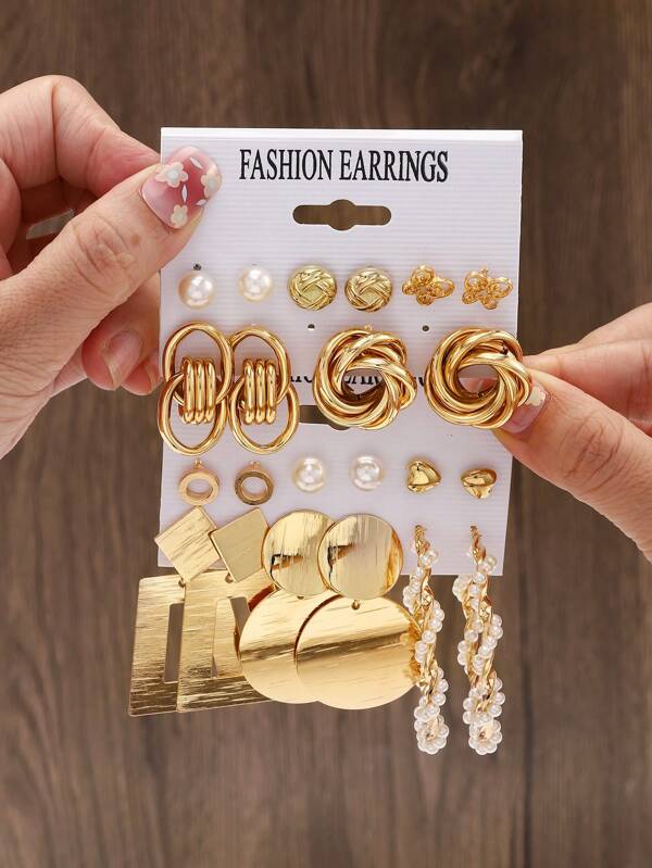 11pairs Butterfly & Faux Pearl Decor Earrings