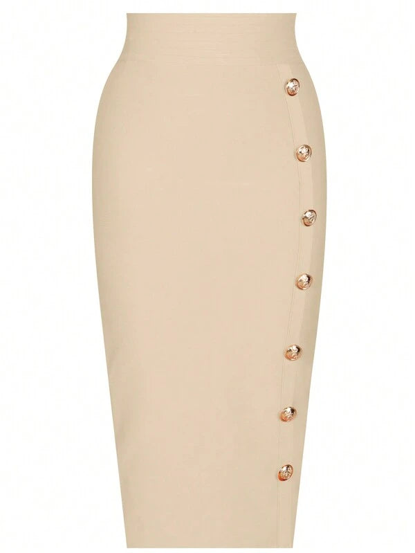 Button Detail Pencil Skirt