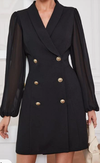 SHEIN Unity فستان ياقة طوق صف ازرار مزدوجة