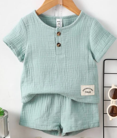 Baby Letter Patched Detail Half Button Tee & Shorts