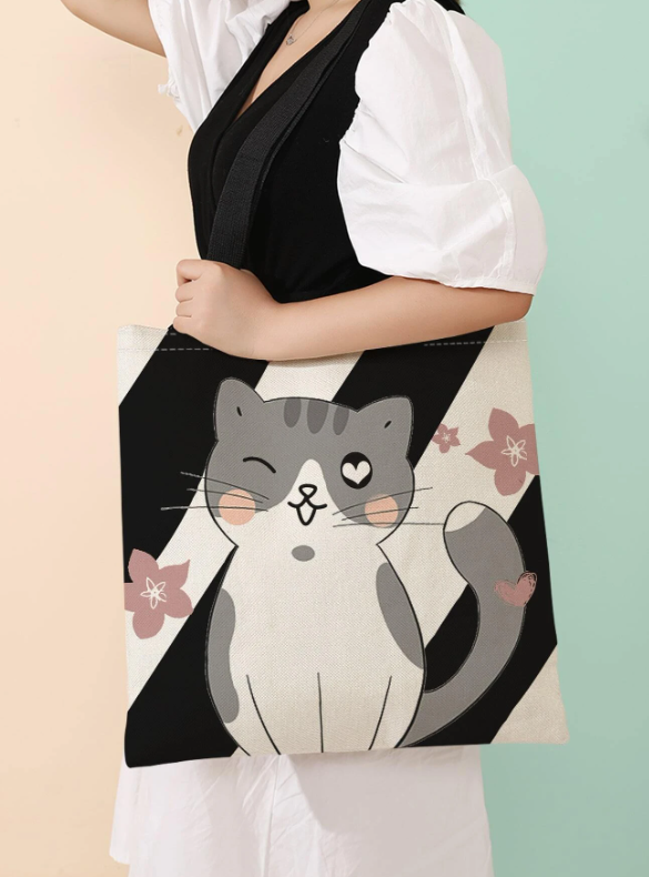 Cartoon Kitty Graphic Shopper Bag