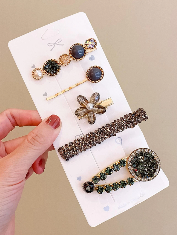 5pcs Bead Flower & Faux Pearl Decor Hair Clip