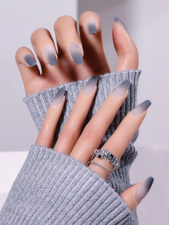 24pcs Long Coffin Ombre Fake Nail & 1pc Nail File & 1sheet Tape