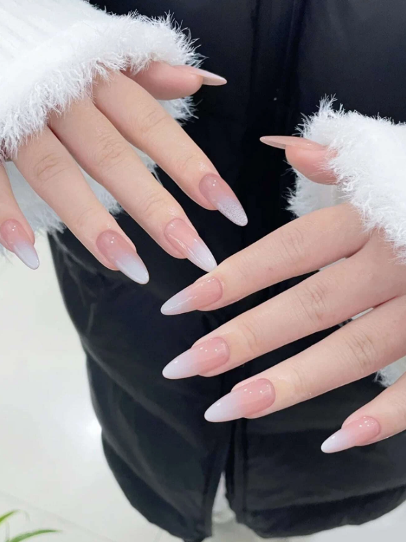 24pcs Long Almond Ombre Fake Nail & 1sheet Tape & 1pc Nail File