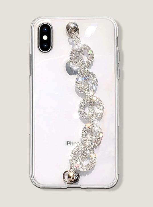 Clear Case Compatible With iPhone With Rhinestone Decor Chain Strap