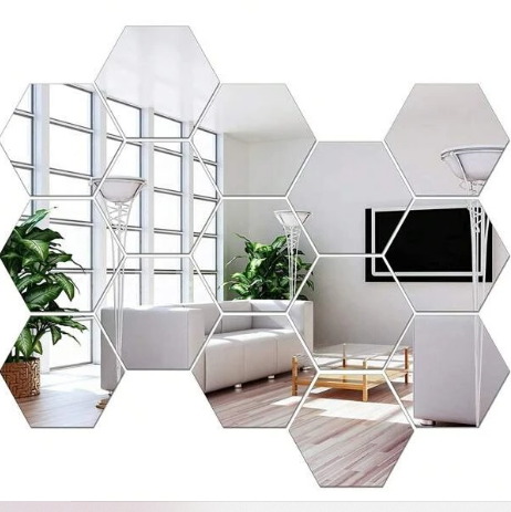 12pcs/set PMMA Mirror Wall Sticker, Modernist Geometric Design Wall Mirror Tile For Home