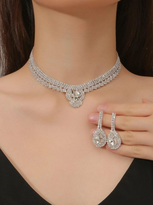 3pcs/set Rhinestone Decor Jewelry Set
