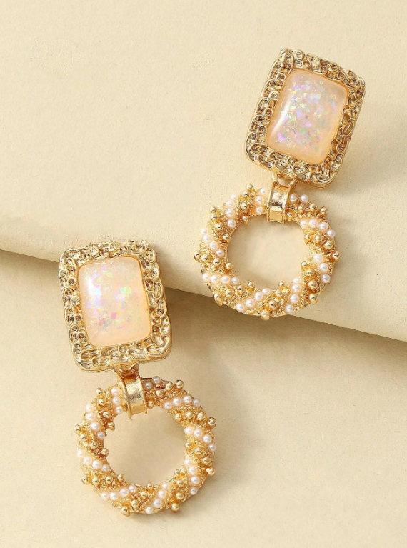 1pair Textured Square Drop Earrings