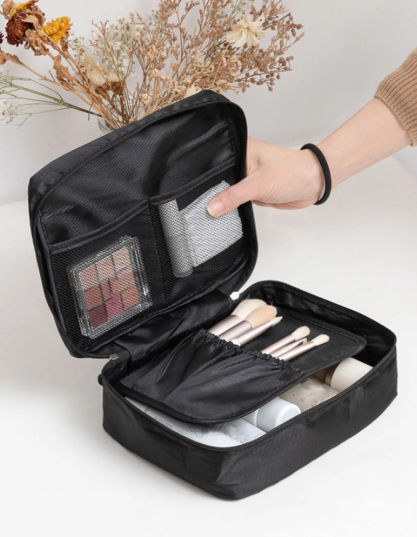 1pc Portable Polyester Toiletry Travel Bag,Daily Solid Detachable Large Capacity Waterproof Travel Toiletry Organizer, Ideal For Travel Use