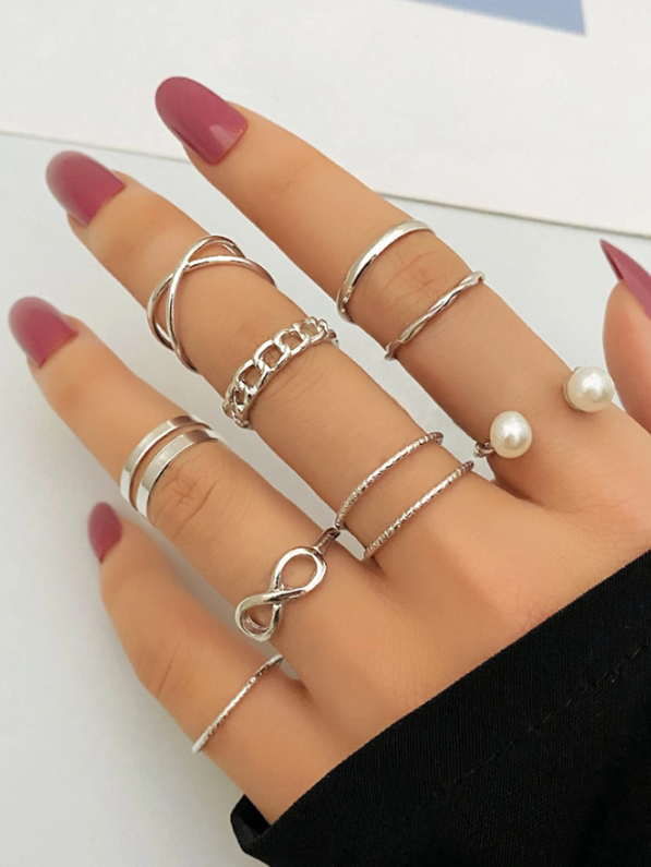 9pcs Faux Pearl Decor Ring