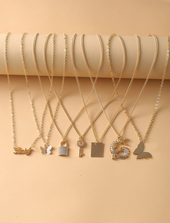 7pcs Dragon & Butterfly Charm Necklace