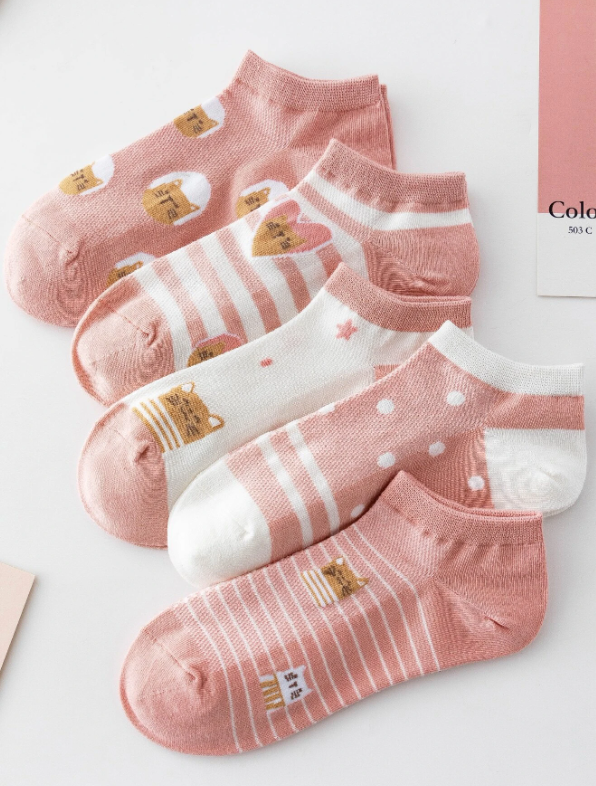 5pairs Striped & Cartoon Graphic Ankle Socks