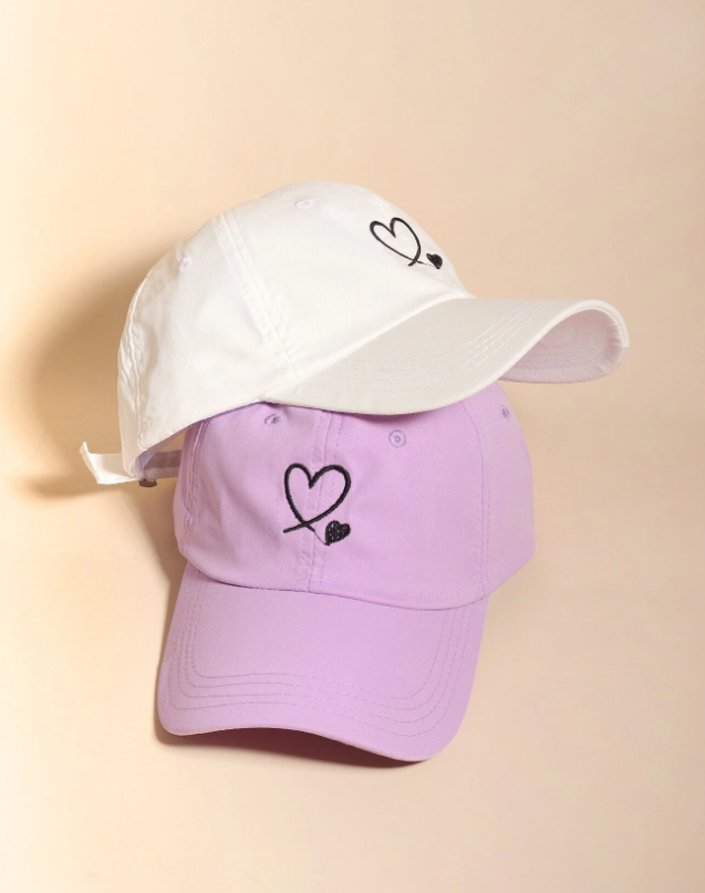 2pcs Heart Embroidered Baseball Cap Men Women
