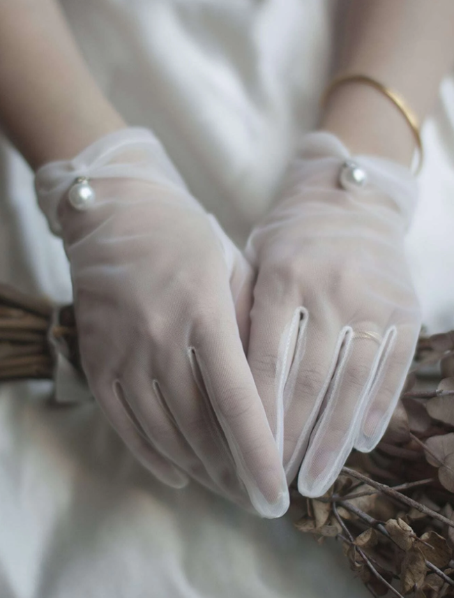 Faux Pearl Decor Bridal Gloves