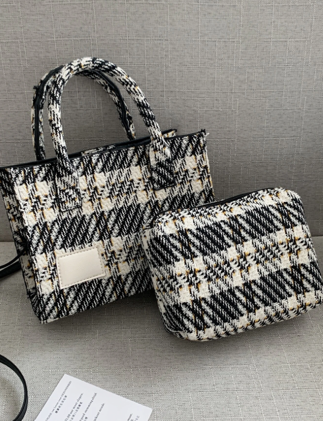 Plaid Pattern Satchel Bag With Inner Pouch