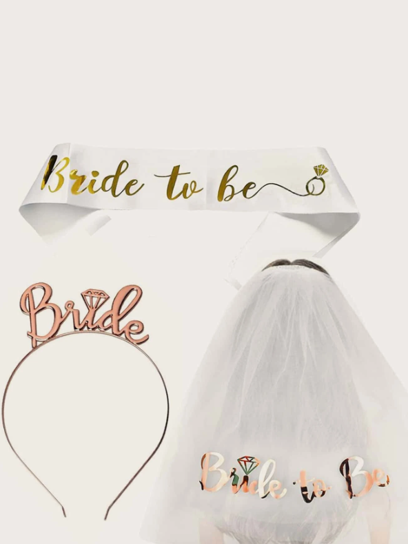 3pcs Wedding Party Pack Set,Rose Gold Bridal Shower Decoration Accessories