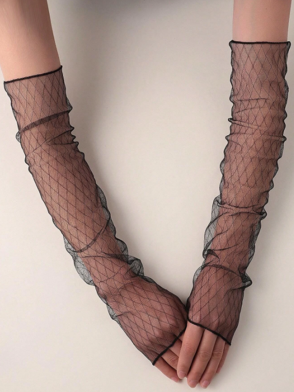 1pair Women Plaid Pattern Long Arm Sleeves For Daily Life