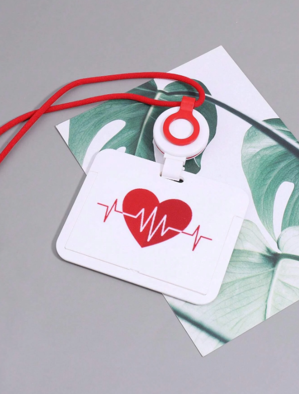 1pc Heart Pattern Card Cover With Lanyard, Creative Portable Card Holder For Office, School, Student