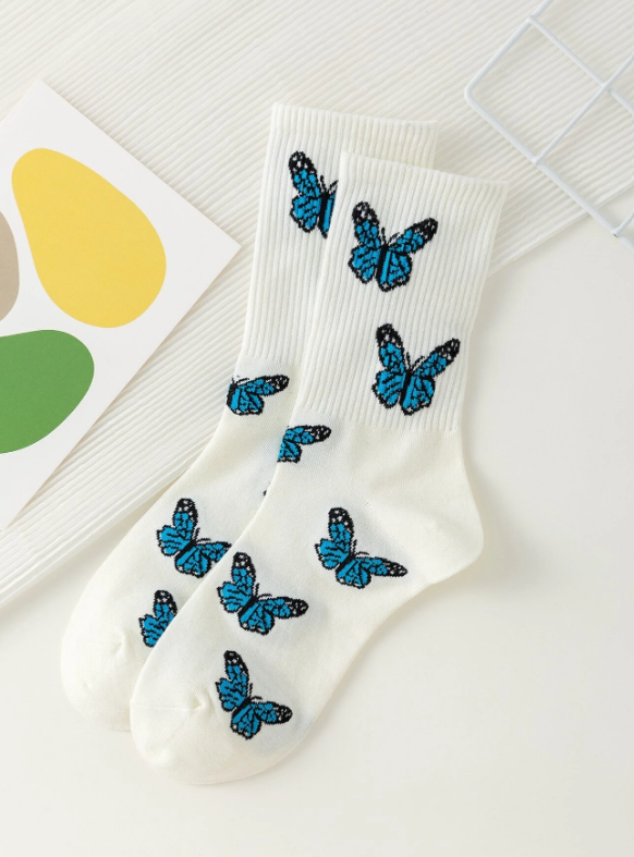 Butterfly Pattern Crew Socks