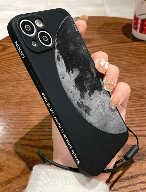 Moon Pattern Phone Case With Lanyard