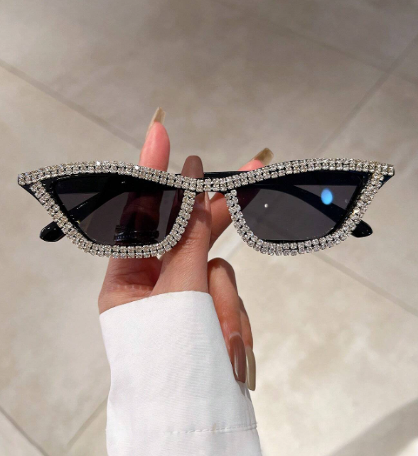 1pair Women Rhinestone Decor Cat Eye Fashionable Sunglasses, For Summer